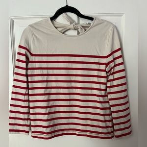 Sezane Oscar Striped Bow Back Longsleeve Top- ecru and red